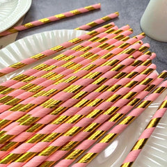 25pcs Pink Striped Paper Straws for Party Wedding Engagement