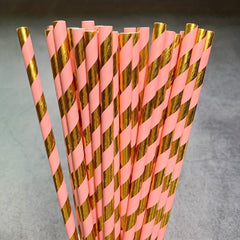25pcs Pink Striped Paper Straws for Party Wedding Engagement