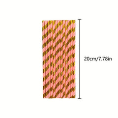 25pcs Pink Striped Paper Straws for Party Wedding Engagement