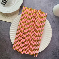 25pcs Pink Striped Paper Straws for Party Wedding Engagement