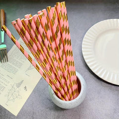 25pcs Pink Striped Paper Straws for Party Wedding Engagement