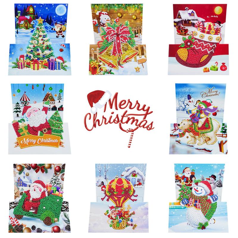 8pcs Christmas Diamond Painting Set 5D DIY Rhinestone Santa Claus Winter Painted