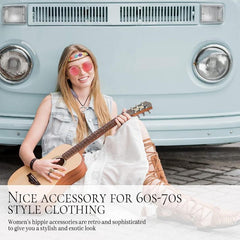 Hippie Costume Set - Circle Glasses, Peace Sign Necklace, Headbands