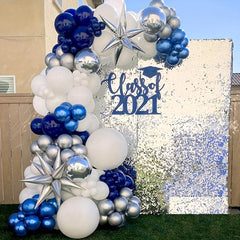 Navy Silver Balloon Garland Arch Kit 128PCS