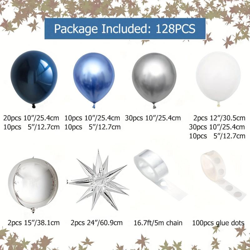 Navy Silver Balloon Garland Arch Kit 128PCS