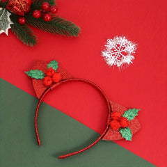 Christmas Red Headband Big Bow Cat Ears Holiday Jewelry Dress Up