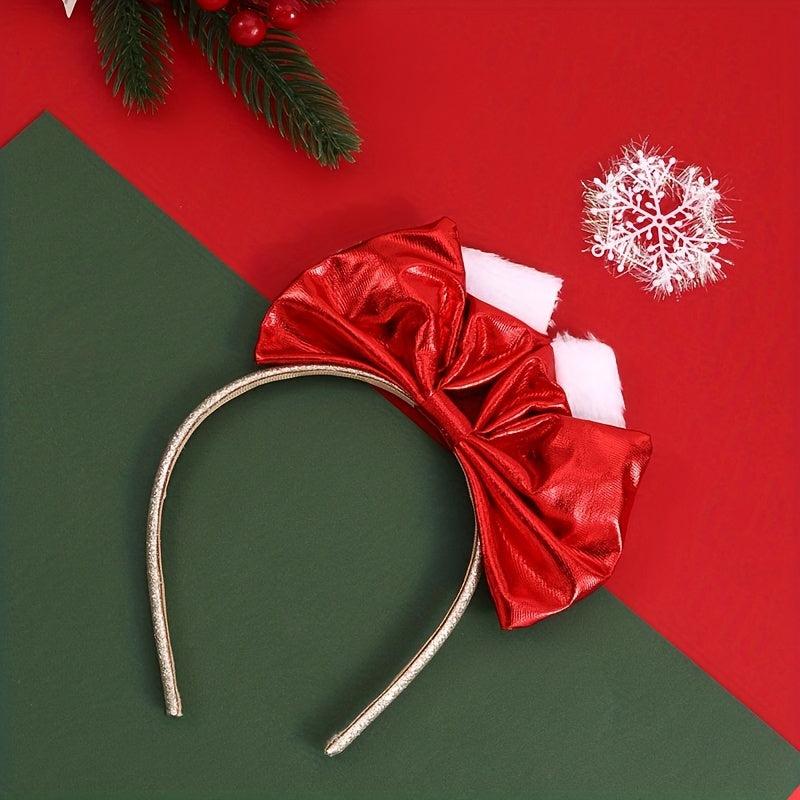 Christmas Red Headband Big Bow Cat Ears Holiday Jewelry Dress Up