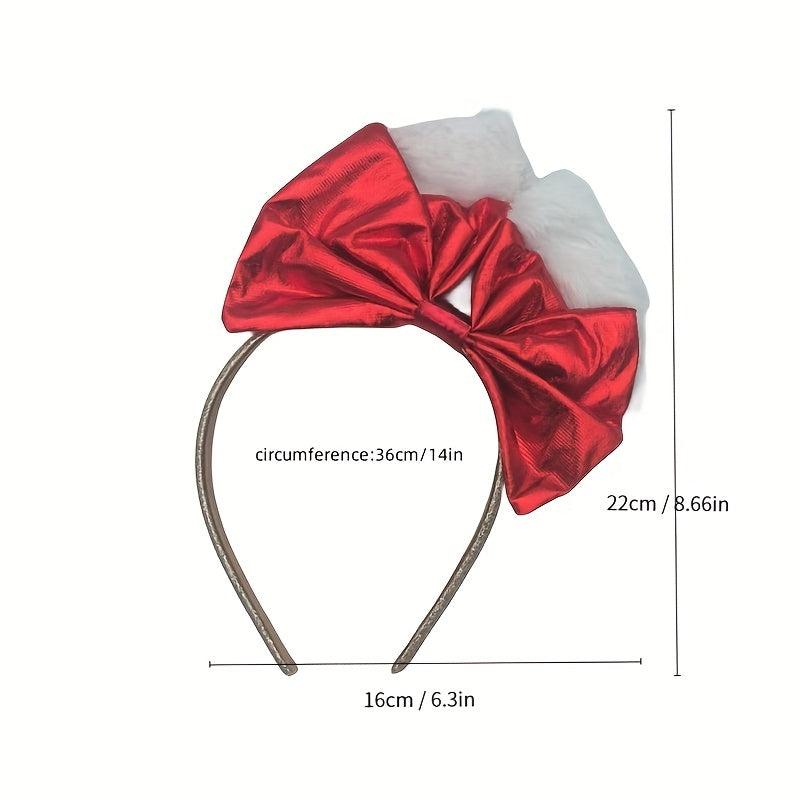 Christmas Red Headband Big Bow Cat Ears Holiday Jewelry Dress Up