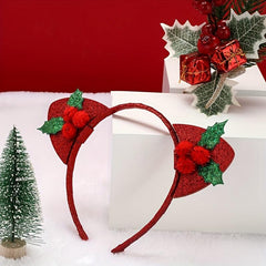 Christmas Red Headband Big Bow Cat Ears Holiday Jewelry Dress Up