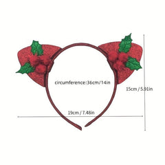 Christmas Red Headband Big Bow Cat Ears Holiday Jewelry Dress Up