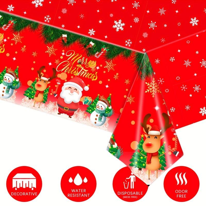Christmas Tablecloth Red Santa Claus Snowman Elk Waterproof Table Cover