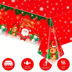 Christmas Tablecloth Red Santa Claus Snowman Elk Waterproof Table Cover