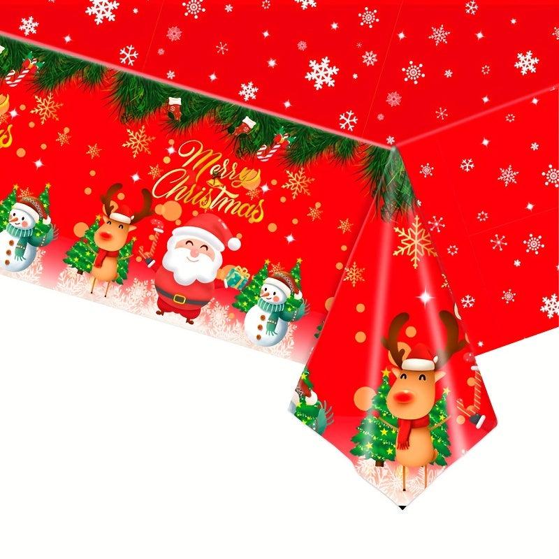 Christmas Tablecloth Red Santa Claus Snowman Elk Waterproof Table Cover