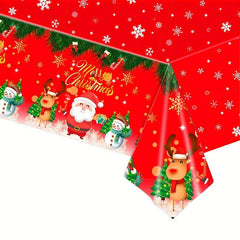Christmas Tablecloth Red Santa Claus Snowman Elk Waterproof Table Cover