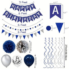 Navy & Silvery Birthday Decorations - Happy Birthday Party Supplies