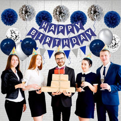 Navy & Silvery Birthday Decorations - Happy Birthday Party Supplies