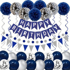 Navy & Silvery Birthday Decorations - Happy Birthday Party Supplies