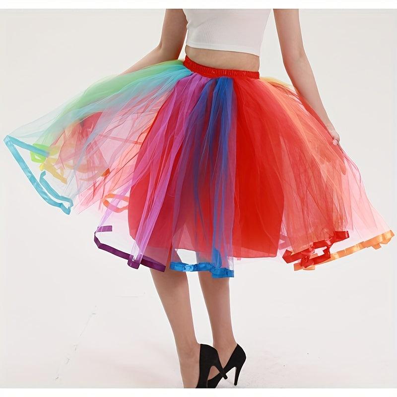 Rainbow Tutu Skirt Women Plus Size 4Layer 80s Prom Dress Vintage Tulle Skirt