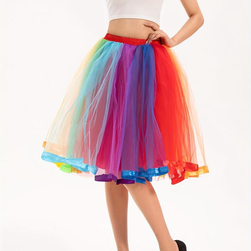 Rainbow Tutu Skirt Women Plus Size 4Layer 80s Prom Dress Vintage Tulle Skirt