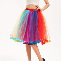 Rainbow Tutu Skirt Women Plus Size 4Layer 80s Prom Dress Vintage Tulle Skirt