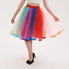 Rainbow Tutu Skirt Women Plus Size 4Layer 80s Prom Dress Vintage Tulle Skirt