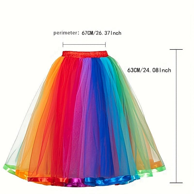 Rainbow Tutu Skirt Women Plus Size 4Layer 80s Prom Dress Vintage Tulle Skirt