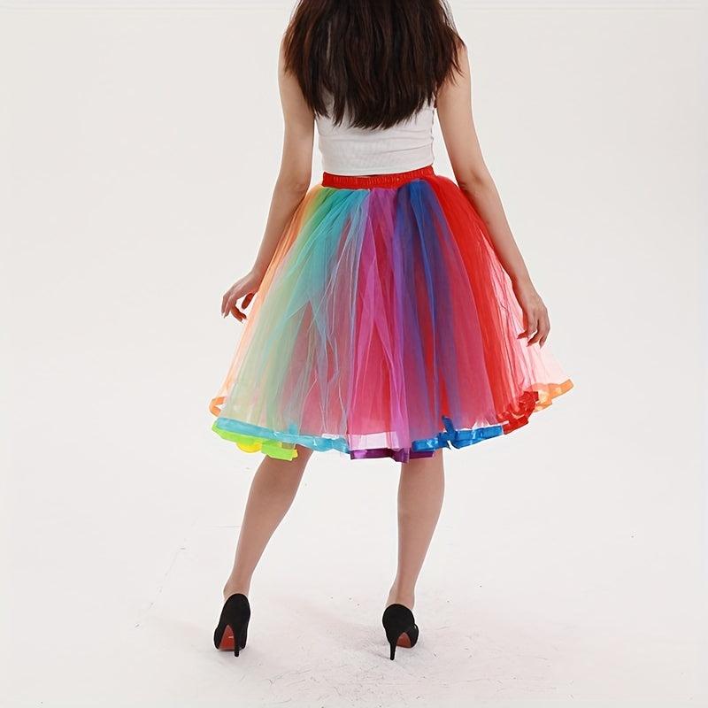 Rainbow Tutu Skirt Women Plus Size 4Layer 80s Prom Dress Vintage Tulle Skirt