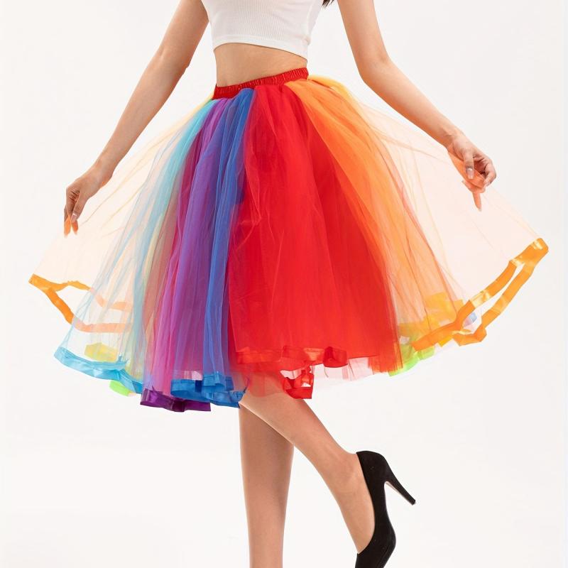 Rainbow Tutu Skirt Women Plus Size 4Layer 80s Prom Dress Vintage Tulle Skirt
