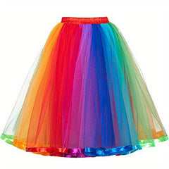Rainbow Tutu Skirt Women Plus Size 4Layer 80s Prom Dress Vintage Tulle Skirt