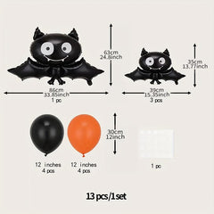 13pcs Halloween Bat Column Balloons Orange Bat Balloons Halloween Decor