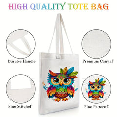 OWL Pattern Canvas Tote Bag - Anime Shoulder Handbag