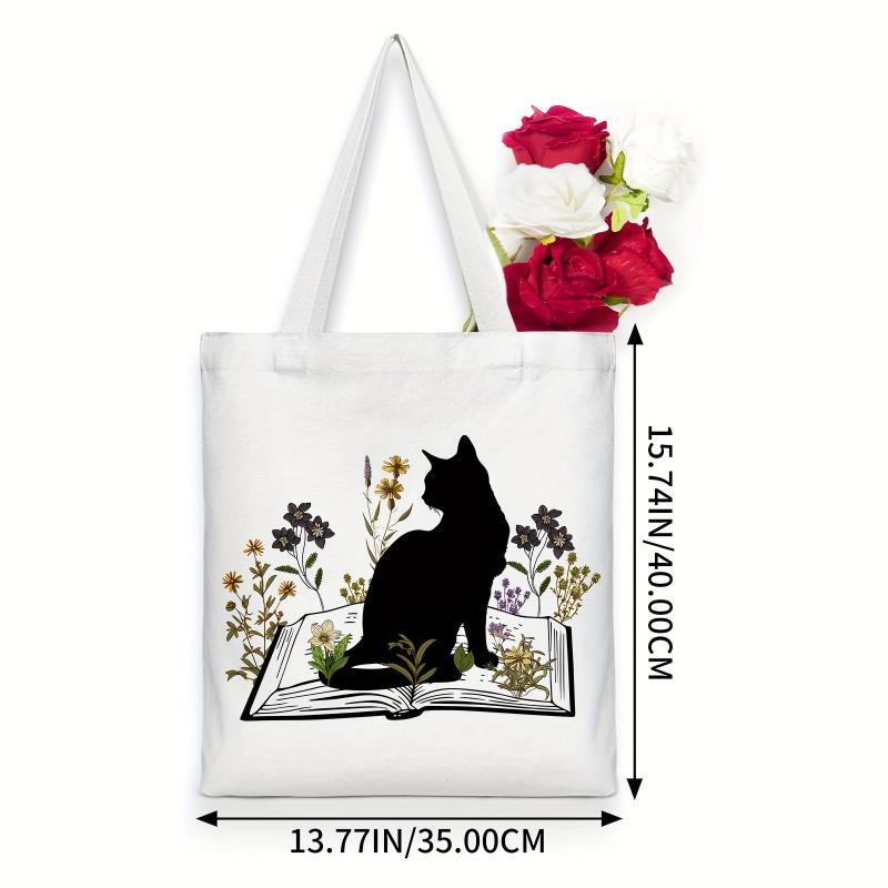 Cat Reading Pattern Canvas Tote Bag Women's Anime Shoulder Bag