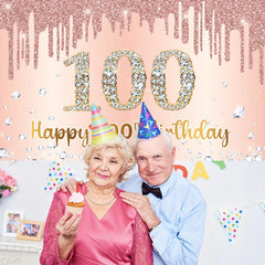 100th Birthday Rose Golden Party Backdrop Pink Banner 180x109