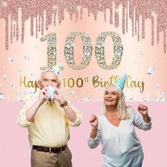 100th Birthday Rose Golden Party Backdrop Pink Banner 180x109