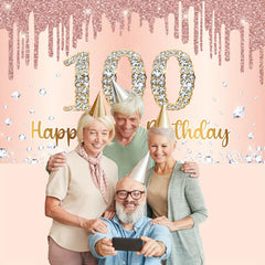 100th Birthday Rose Golden Party Backdrop Pink Banner 180x109