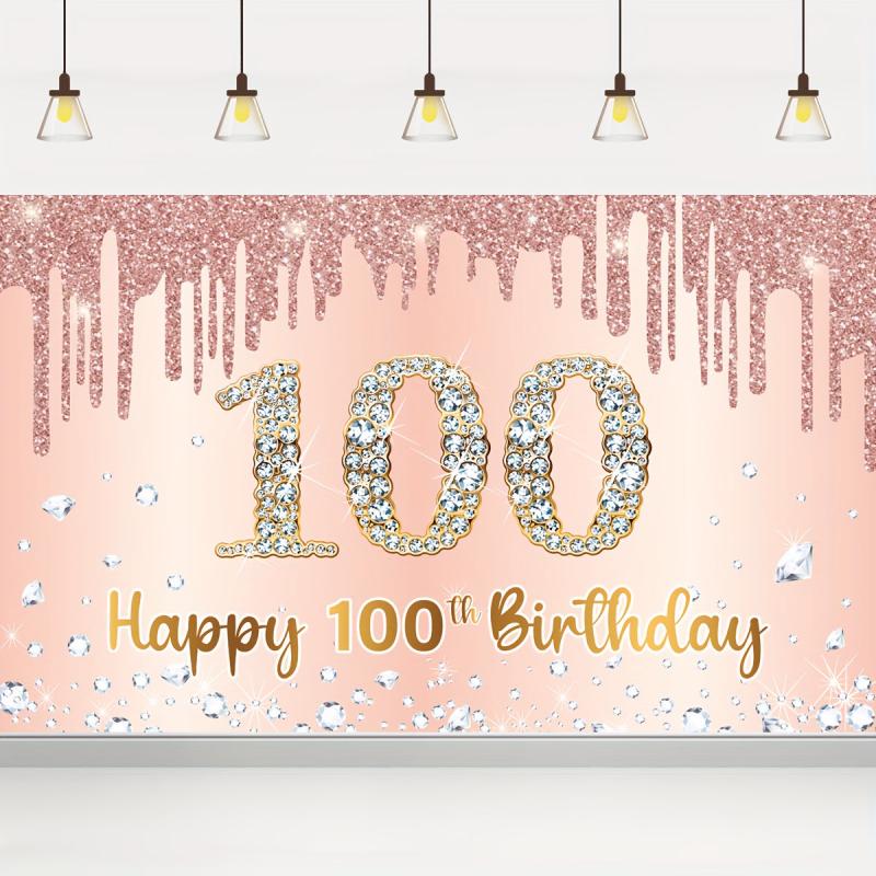 100th Birthday Rose Golden Party Backdrop Pink Banner 180x109