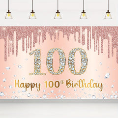 100th Birthday Rose Golden Party Backdrop Pink Banner 180x109