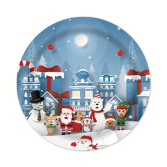 64pcs Christmas Snowman Tableware Set Disposable Paper Tray Cup Towe