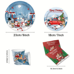 64pcs Christmas Snowman Tableware Set Disposable Paper Tray Cup Towe