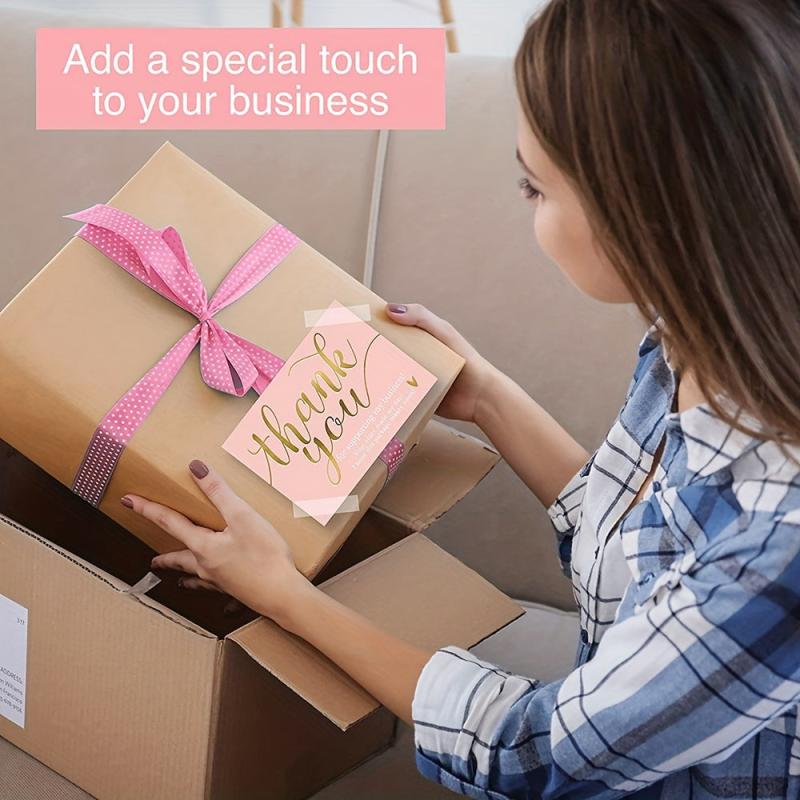 50pcs Y2k Pink Thank You Cards - Pink Gilded Gift Packaging Cards