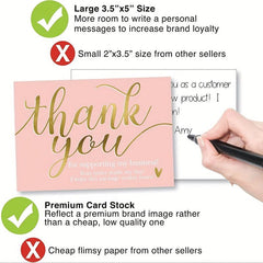 50pcs Y2k Pink Thank You Cards - Pink Gilded Gift Packaging Cards