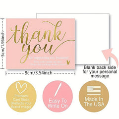 50pcs Y2k Pink Thank You Cards - Pink Gilded Gift Packaging Cards