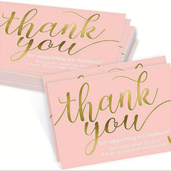 50pcs Y2k Pink Thank You Cards - Pink Gilded Gift Packaging Cards