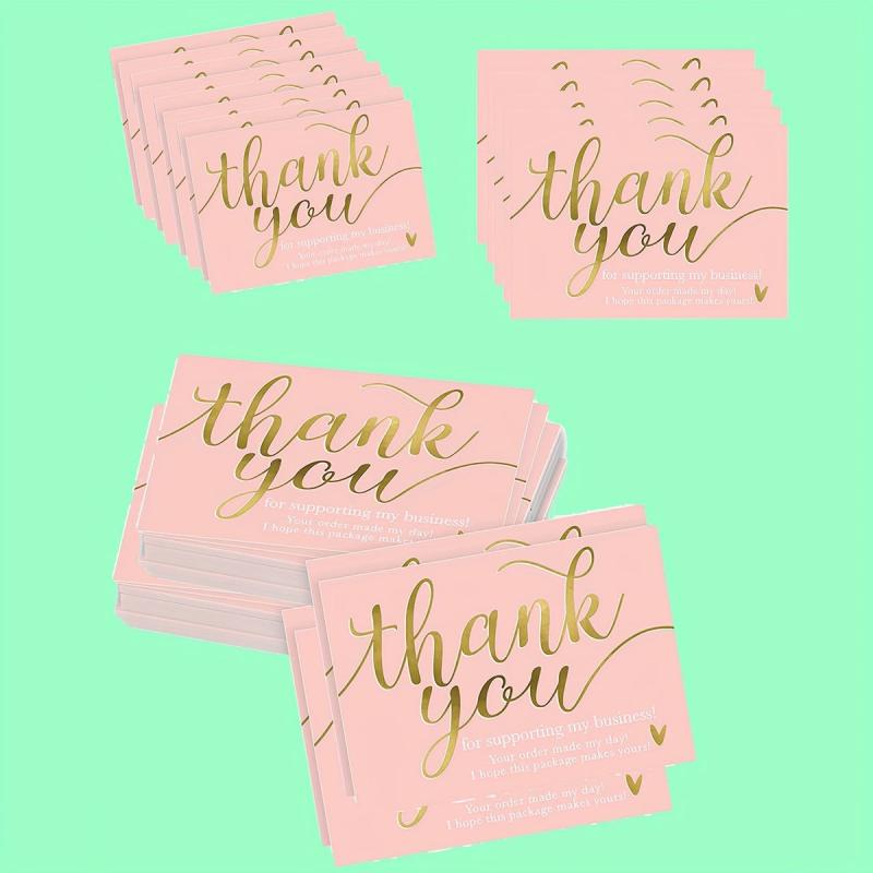 50pcs Y2k Pink Thank You Cards - Pink Gilded Gift Packaging Cards