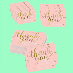 50pcs Y2k Pink Thank You Cards - Pink Gilded Gift Packaging Cards