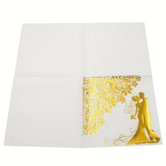 20pcs Wedding Napkins Cocktail Mr & Mrs Golden Bride And Groom Napk