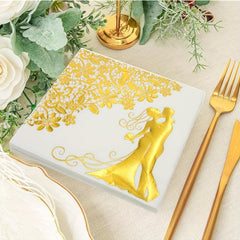 20pcs Wedding Napkins Cocktail Mr & Mrs Golden Bride And Groom Napk