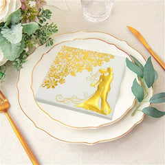 20pcs Wedding Napkins Cocktail Mr & Mrs Golden Bride And Groom Napk