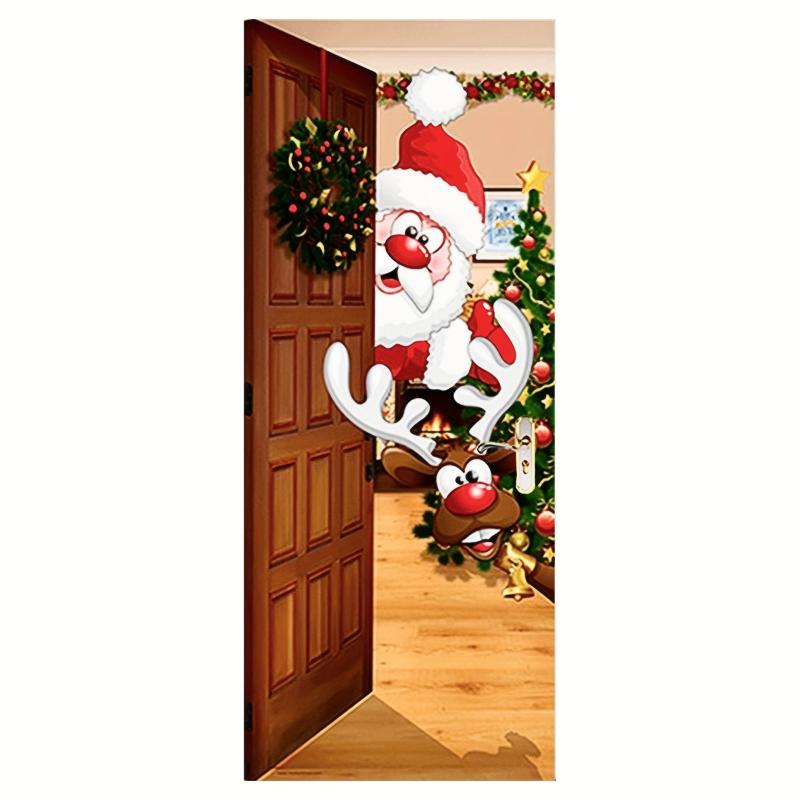 Christmas Santa Claus Door Cover Xmas Door Hanging Banner