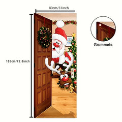 Christmas Santa Claus Door Cover Xmas Door Hanging Banner